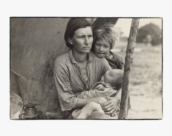 Mittellose Erbsenpflückerinnen – Mutter mit Migrationshintergrund – Kalifornien – Depression der 1930er Jahre Foto von Dorothea Lange – 14x18 Poster