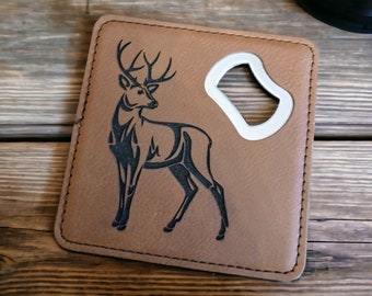 Leather Coaster With Custom Deer Engraving