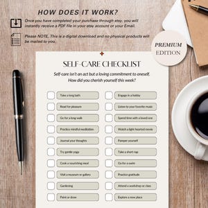 Self Care Checklist Card Set, Minimalist Daily Tracker, Wellness Reminder, Mental Health Gift for Self Care Routine, Self Love Journal