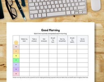 Colorful Morning Routines Tracker Worksheet, Daily Routine Planner, Daily Checklist, Productivity Tracker, Habit Tracker,