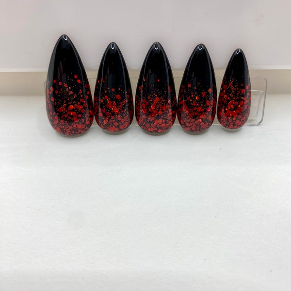 Black and Red Glitter Gothic Christmas Gel Press On Nails