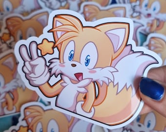 Miles Tails Prower, Peace Sign -  Cute Glossy Vinyl Decal/Sticker - Sonic the Hedgehog -
