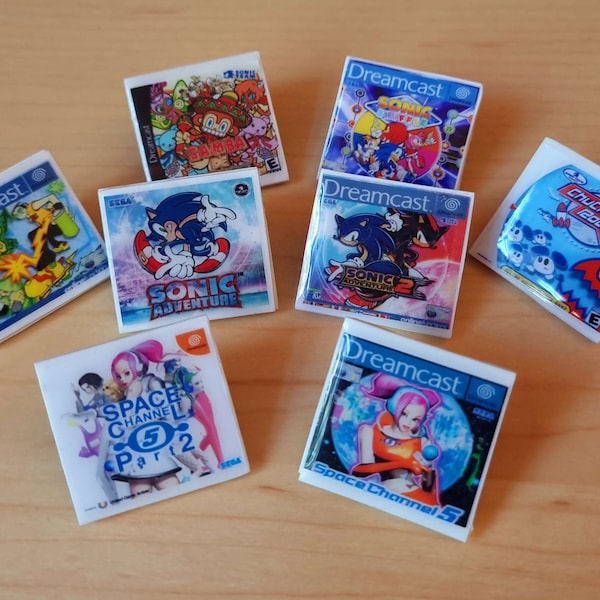Sega Dreamcast Gamebox Pin Badges - Customs Available! - Sonic the Hedgehog, Space Channel 5, Jet Set Radio, Chu Chu Rocket, Sonic Adventure