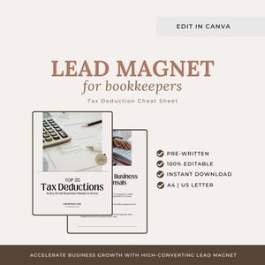 Bookkeeper Lead Magnet: Tax Deduction Cheat Sheet Canva Template (Digital Download)