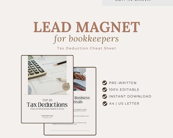 Bookkeeper Lead Magnet: Tax Deduction Cheat Sheet Canva Template (Digital Download)