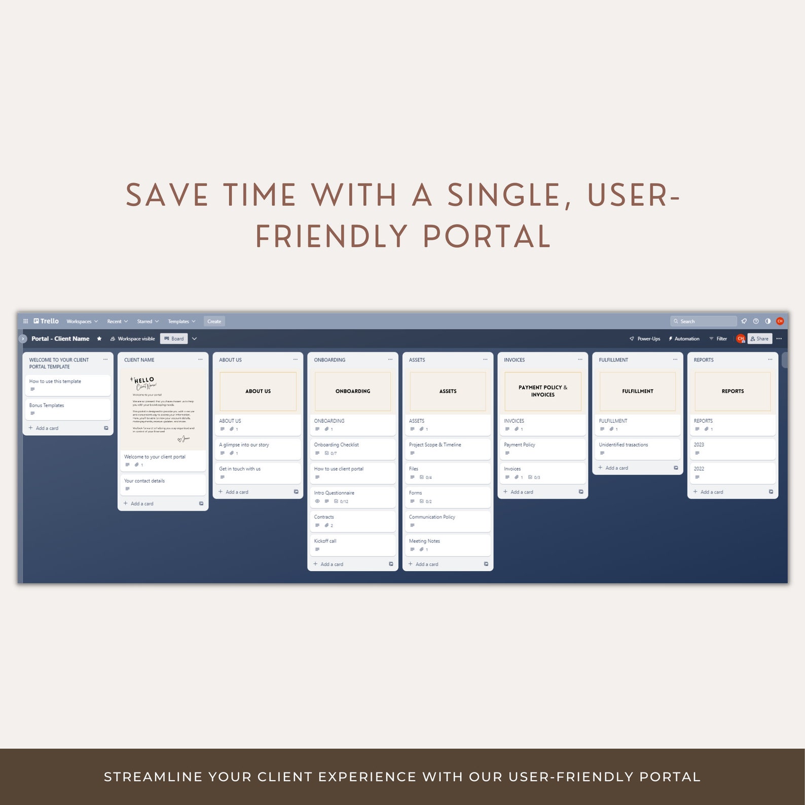 Trello Client Portal for Bookkeeping Clients Onboarding Template Trello Client Portal for Bookkeeping Clients Onboarding Template