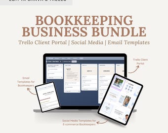 Bookkeeping Business Bundle: Trello Client Portal, Email & Social Media Templates