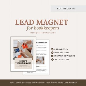 Aimant pour chef de file, générateur de prospects modifiable, modèle Canva, guide de suivi des reçus, modèle de tenue de livres pour comptable, perspectives comptables