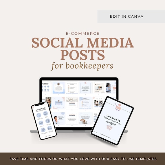 E-commerce Bookkeeper Social Media Templates: Canva Editable (Digital Download)