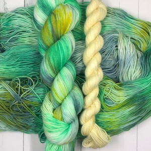 Hand Dyed Yarn - Feeling Lucky - 100g skein - Fingering Sock | DK | Worsted - Variegated - Green, Blue, Gray, Gold, Yellow - Ready to Ship