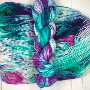 Hand Dyed Yarn - Mermaid Tales - 100g Fingering Sock Yarn | DK | Worsted - Speckled Yarn - Pink, Blue, Purple - Dyed to Order