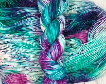 Hand Dyed Yarn - Mermaid Tales - 100g Fingering Sock Yarn | DK | Worsted - Speckled Yarn - Pink, Blue, Purple - Dyed to Order