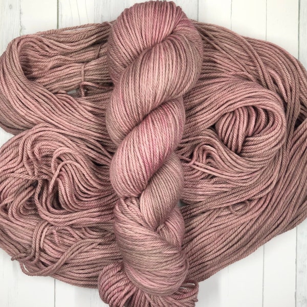 Hand Dyed Yarn - Serenity - 100g DK | Worsted Weight Yarn, Kettle Dyed - Dusty Rose - Superwash Merino - Ready to Ship