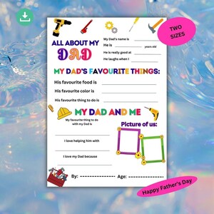 Alles over mijn vader Gereedschap Thema afdrukbaar, sjabloon invullen, afdrukbare gratis vaderdagkaart, vaderdagcadeau, vaderdag afdrukbaar