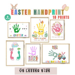 18 Ostern Handabdruck Kunst Fußabdruck, DIY druckbares Handwerk Kinder Kinder Baby Kleinkind Kindergarten Klassenzimmer, Frohe Ostern Handwerk, Oster Handabdruck Handwerk