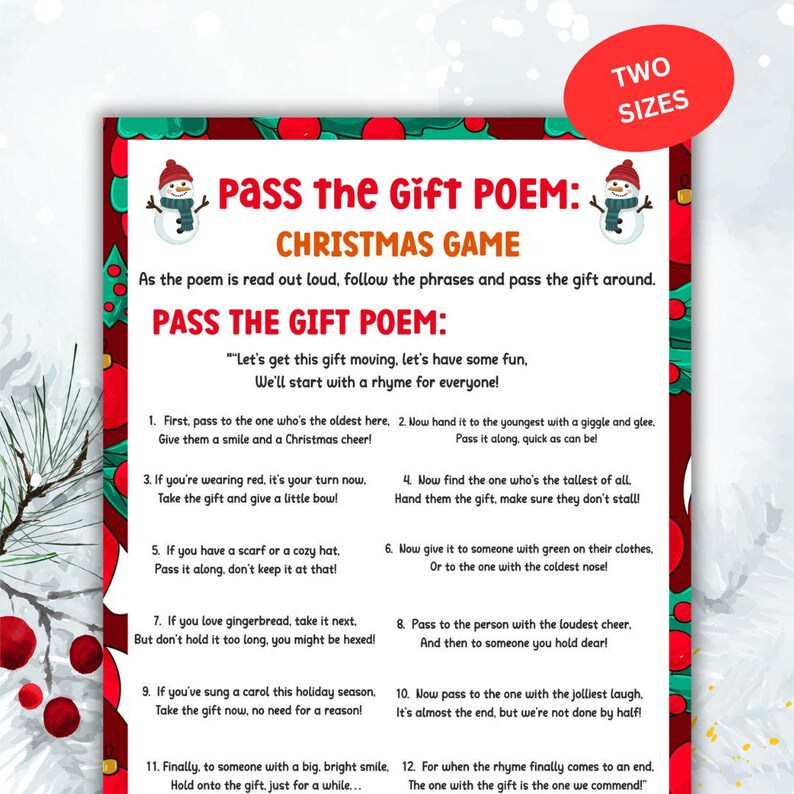 Pass the Gift Poem,christmas Pass the Gift Poem Game, Printable ...