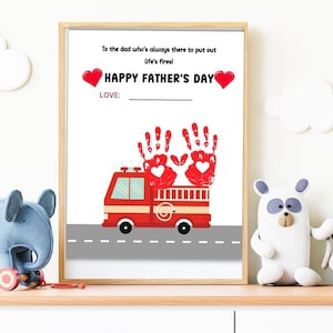 消防車の手形アートクラフト、パパの詩、父の日、赤ちゃんや幼児の記念品、思い出のクラフト印刷カード、幼稚園児向けクラフト、