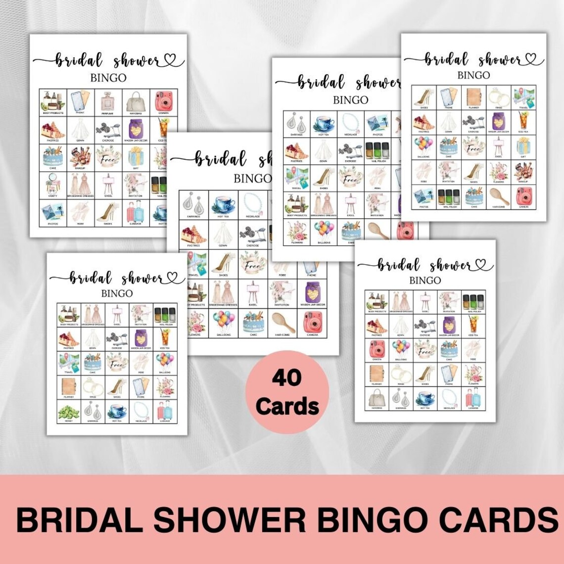 Printable Bridal Shower Bingo Cards,40 Pages Bingo Cards and Games,kids Wedding Games,wedding ...