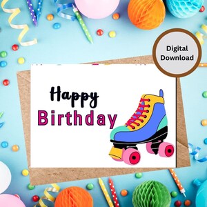 Carte de joyeux anniversaire de patin à roulettes, carte de joyeux anniversaire, téléchargement numérique, téléchargement instantané, impression numérique, carte d’anniversaire imprimable