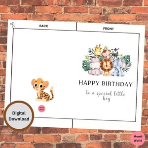 Printable Animal Safari Birthday Card,Jungle Animals Birthday Card,Digital Download,Party Animals Printable Card,Instant Download