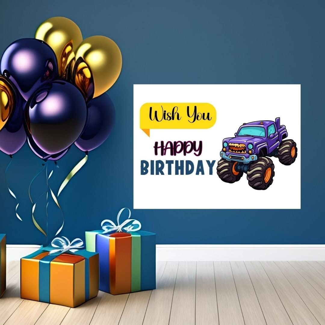 Printable Monster Truck Birthday Card for Kids,monster Truck Card,boys ...