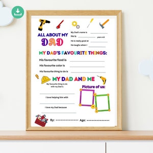 Alles over mijn vader Gereedschap Thema afdrukbaar, sjabloon invullen, afdrukbare gratis vaderdagkaart, vaderdagcadeau, vaderdag afdrukbaar