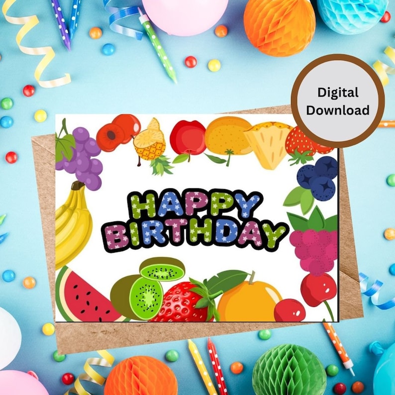 Printable Fruits Happy Birthday Card for Kidssweet Birthday - Etsy