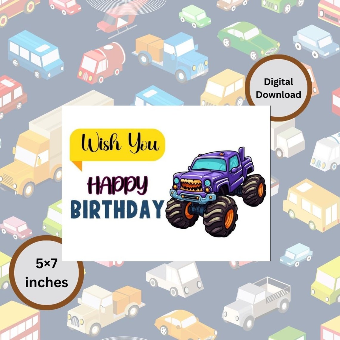 Printable Monster Truck Birthday Card for Kids,monster Truck Card,boys ...