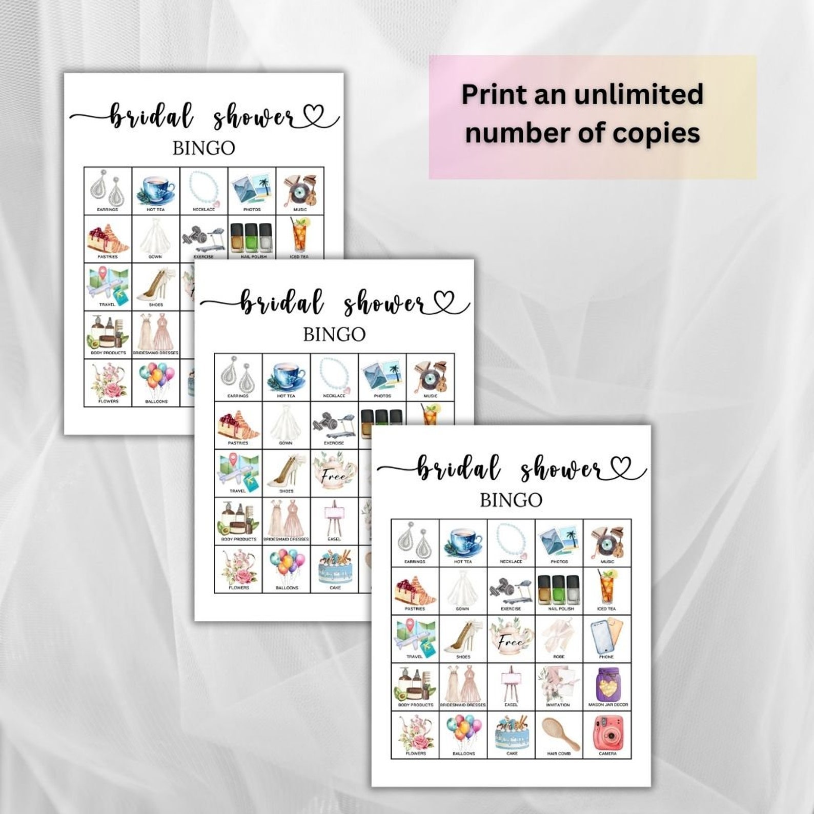Printable Bridal Shower Bingo Cards,40 Pages Bingo Cards and Games,kids Wedding Games,wedding ...