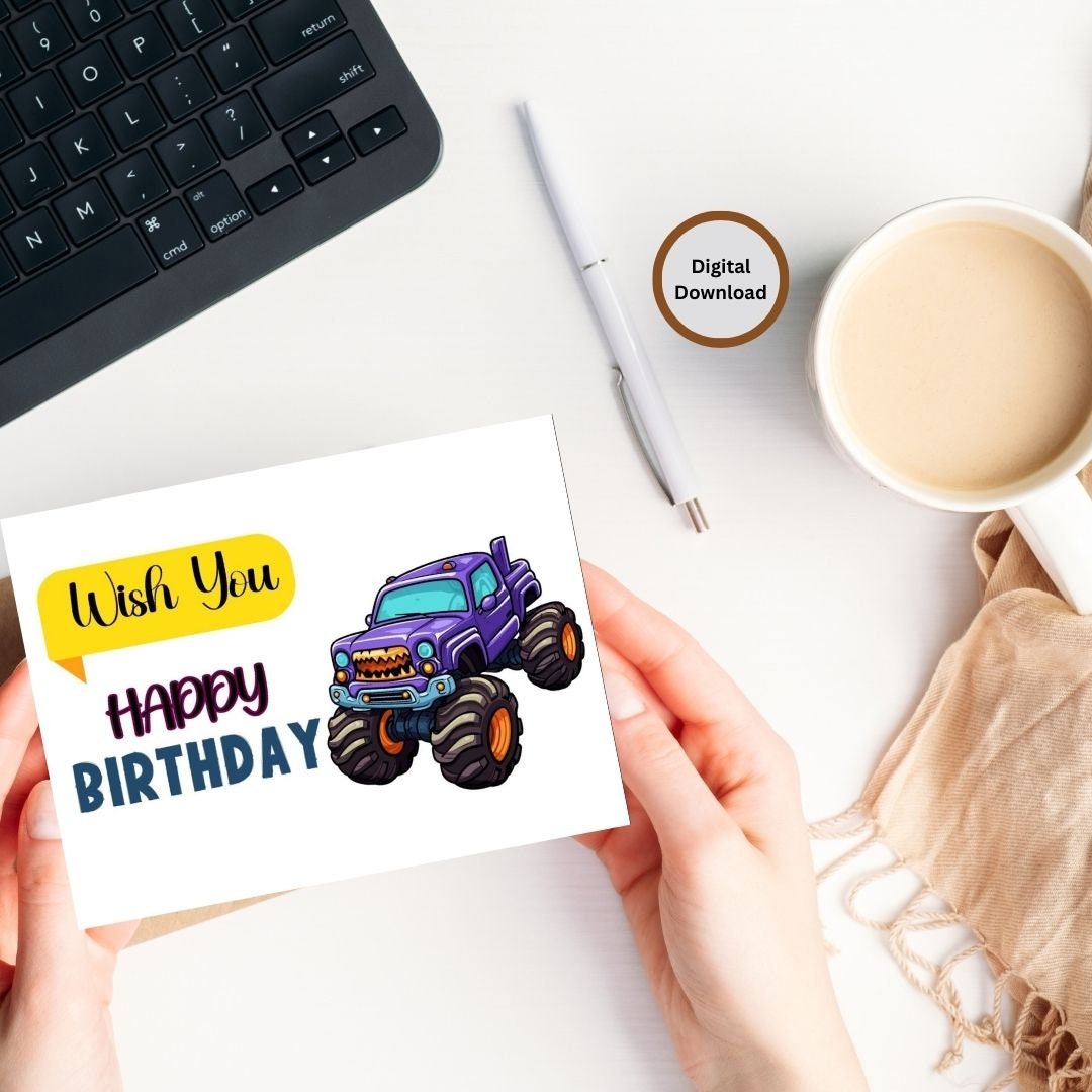 Printable Monster Truck Birthday Card for Kids,monster Truck Card,boys ...