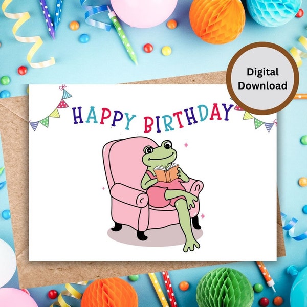Frog Happy Birthday Card,Happy Birthday Card For Kids,Frog Aesthetic Card,Digital Download,Instant download,Printable Frog Birthday Card