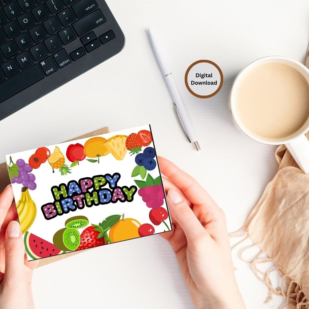 Printable Fruits Happy Birthday Card for Kidssweet Birthday - Etsy