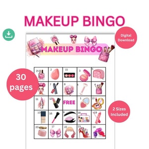 Maquillage/Habillage Party Bingo, 30 jeux de bingo imprimables, jeux pour filles, cartes de bingo pour filles glamour, jeux de bingo, téléchargement immédiat,