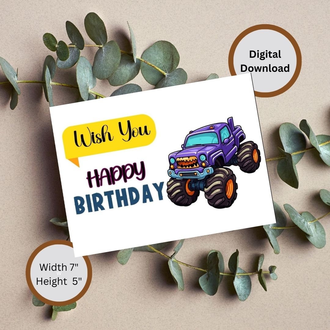 Printable Monster Truck Birthday Card for Kids,monster Truck Card,boys ...