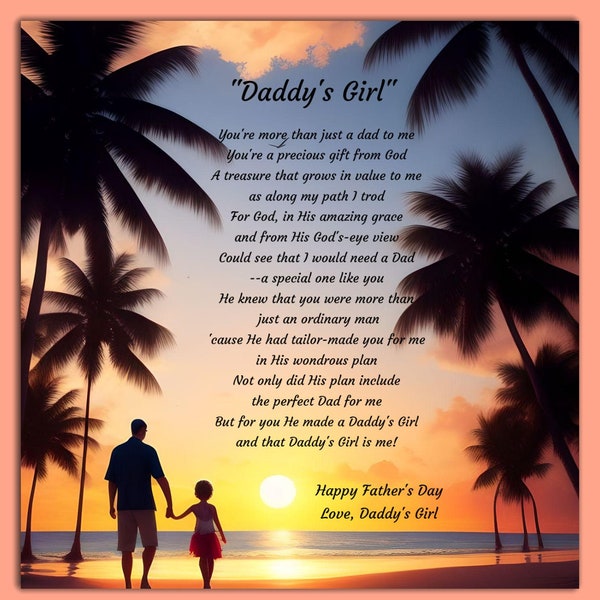 Poema del día del padre de Daddy's Girl / Regalo perfecto para su amado padre, biológico o adoptivo / Título "Daddy's Girl" / Descarga digital