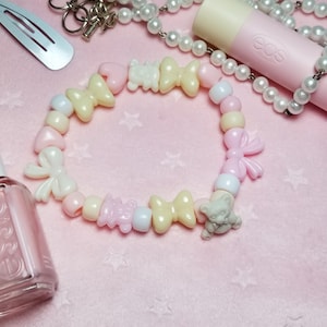 Kawaii Coquette Lolita Pastel Pink Teddy Bear Kandi Bracelet