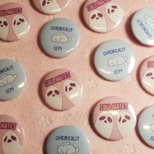 Pastel Pins Buttons Badges Kawaii Soulmates Ghost Eepy Sleepy Bunny
