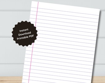 Papel rayado imprimible / Papel de bloc de notas / Papel rayado en blanco / Papel para tomar notas / Descarga instantánea de PDF imprimible