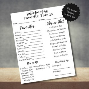 A Few of My Favorite Things Questionnaire | Favorite Things Survey | Co-worker Survey| Teacher Appreciation Survey | All About Me Survey