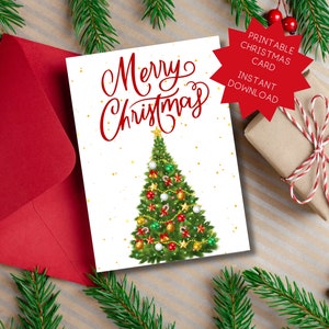 Printable Christmas Card | Classic Christmas | Christmas Tree Card | 5x7 Printable Card | Printable Instant Download