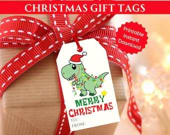 Etichetta regalo di Natale / Etichetta regalo di Natale stampabile / Etichetta regalo dinosauro T-Rex / Etichetta regalo stampabile / Download istantaneo PDF stampabile