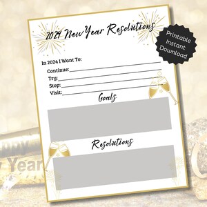 New Year Resolutions | New Year&#39;s Eve Party | Printable New Year Resolutions | 2024 New Year | New Year Goals | Printable Instant Download