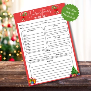 Christmas Wish List for Kids  | Detailed Christmas Wish List | Printable Wish List | Christmas List | Printable Instant Download