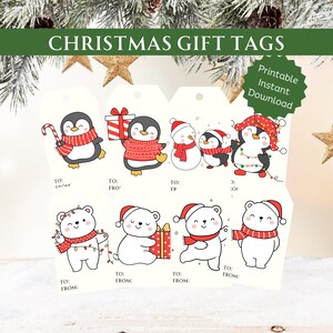 Weihnachtsgeschenkanhänger | Druckbare Weihnachtsgeschenkanhänger | Pinguin Geschenkanhänger | Weihnachtsbär Geschenkanhänger | Druckbare Sofort Download