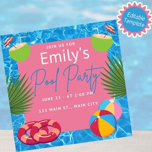 Pool Party Invitation | Pool Birthday Invitation | Pool Party |Summer Swimming Party | EDITABLE INSTANT DOWNLOAD