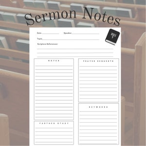 Sermon Notes, Church Sermon Notes, Sermon Journal, Church Notes Journal - PDF Download