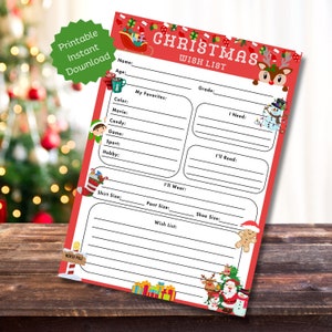 Weihnachtswunschliste für Kinder | Detaillierte Weihnachts-Wunschliste | Druckbare Wunschliste | Weihnachtsliste | Druckbare Sofort Download