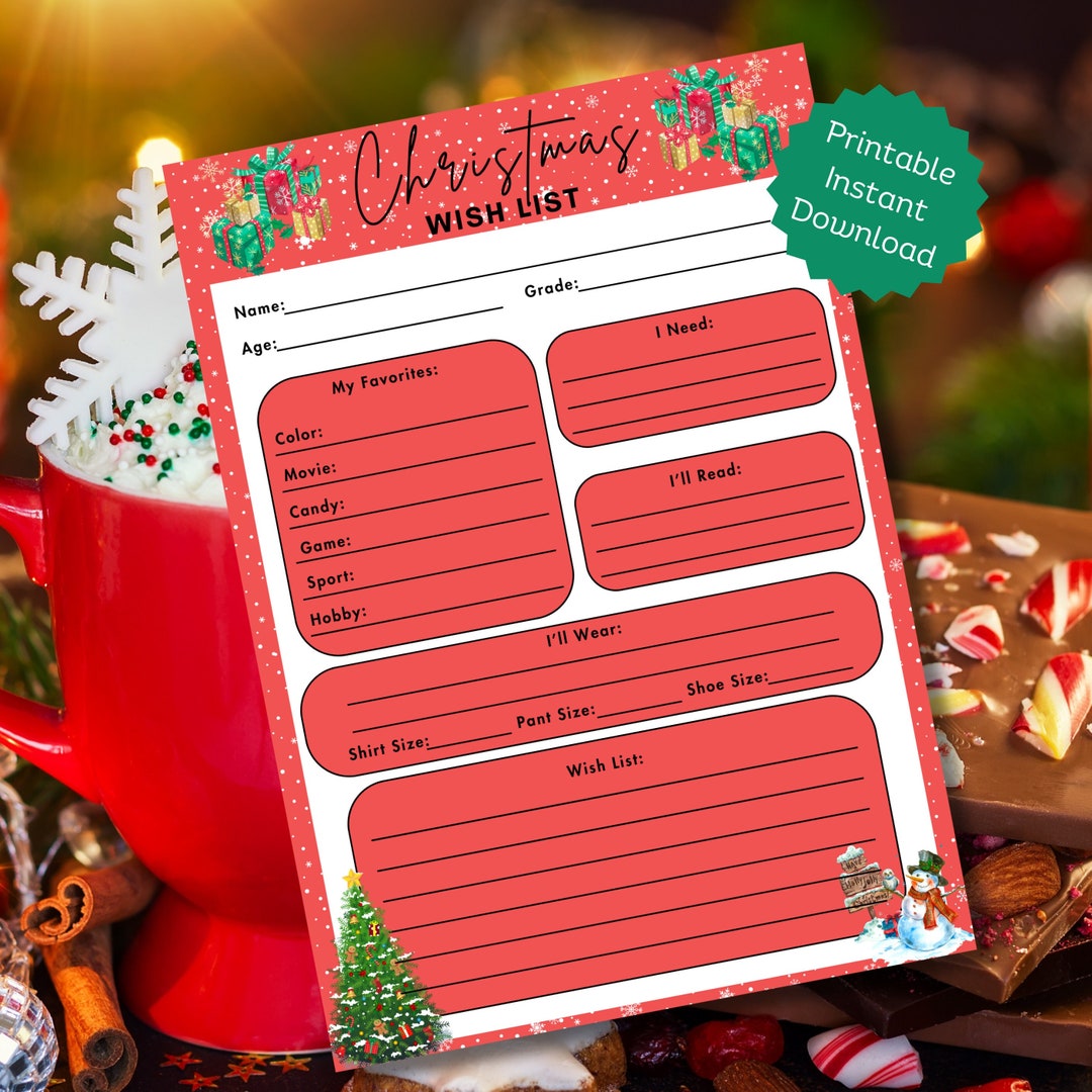 Christmas Wish List for Kids | Detailed Christmas Wish List | Printable ...