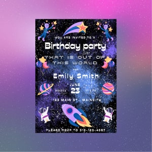 Space Birthday Party Invitation, Out of This World Birthday, Outer Space Party, Alien Party - Editable Download Invitation