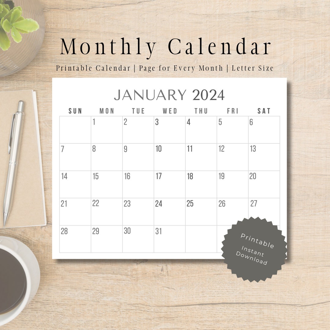 2024 Printable Monthly Calendar Minimalist Monthly Calendar - Etsy